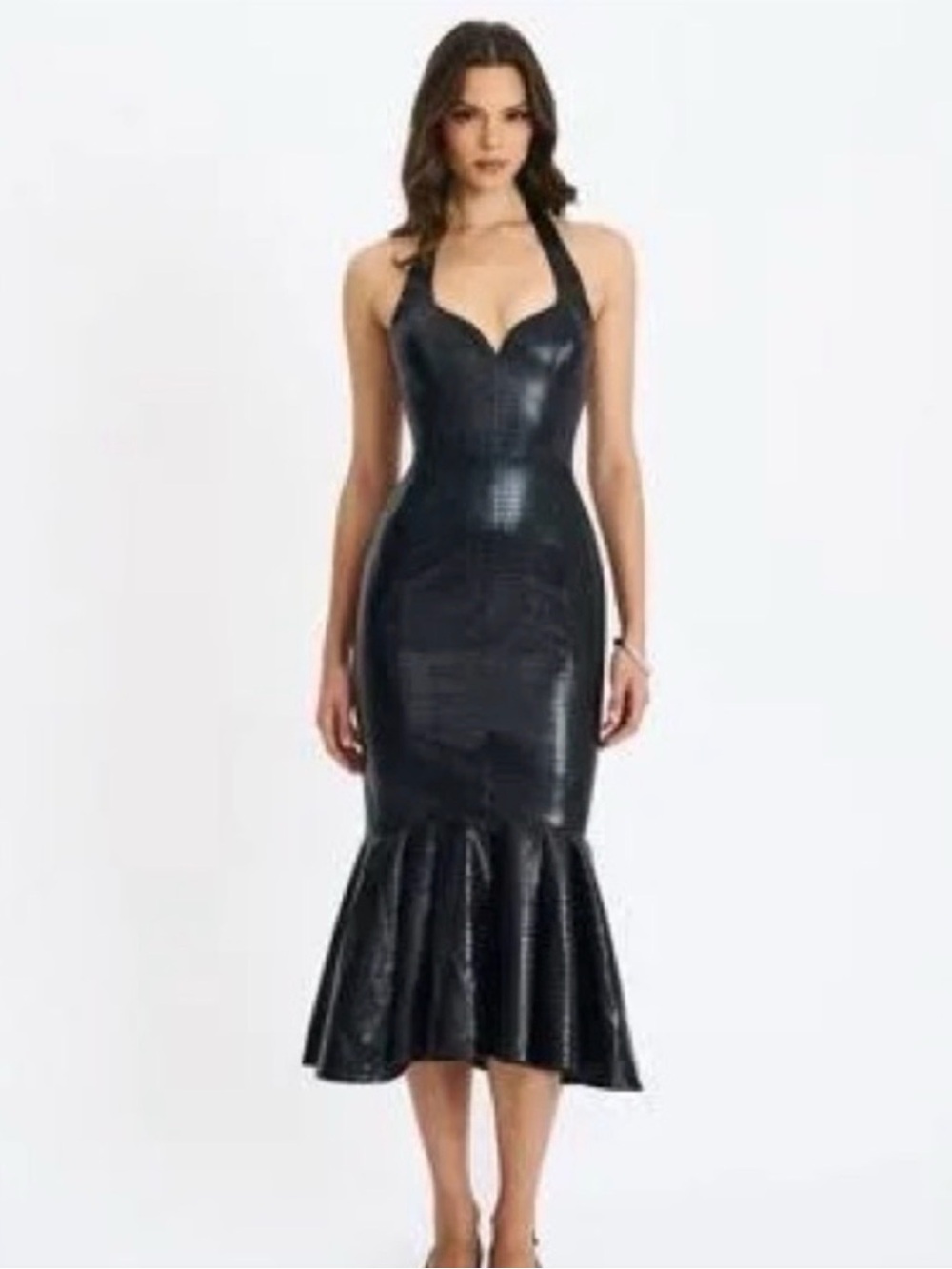 Miss Circle Black Halter Midi Mermaid Dress